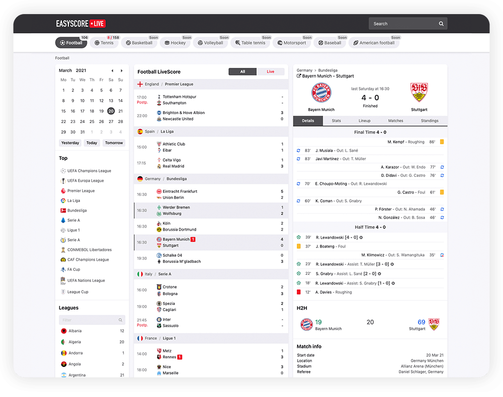 Livescores deals and fixtures